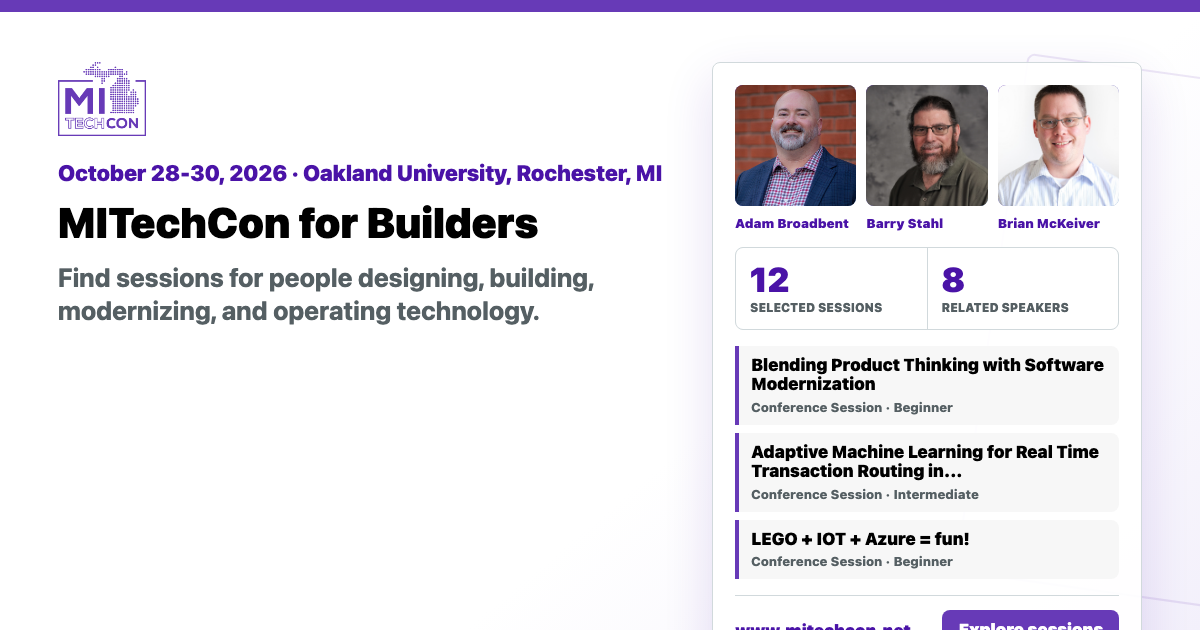 MITechCon 2026 builders audience share graphic with conference branding.