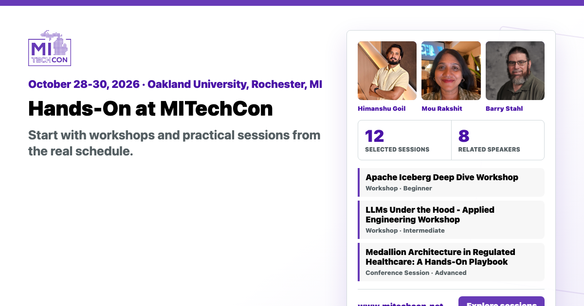 MITechCon 2026 hands-on audience share graphic with conference branding.