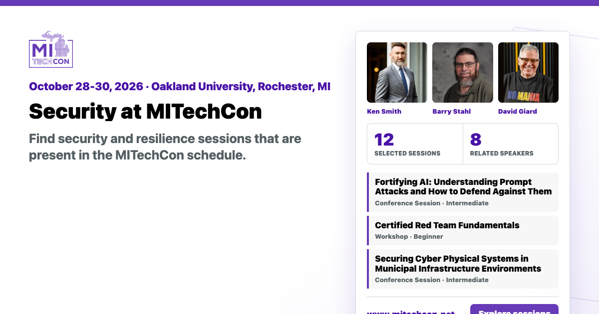 MITechCon 2026 security audience share graphic with conference branding.