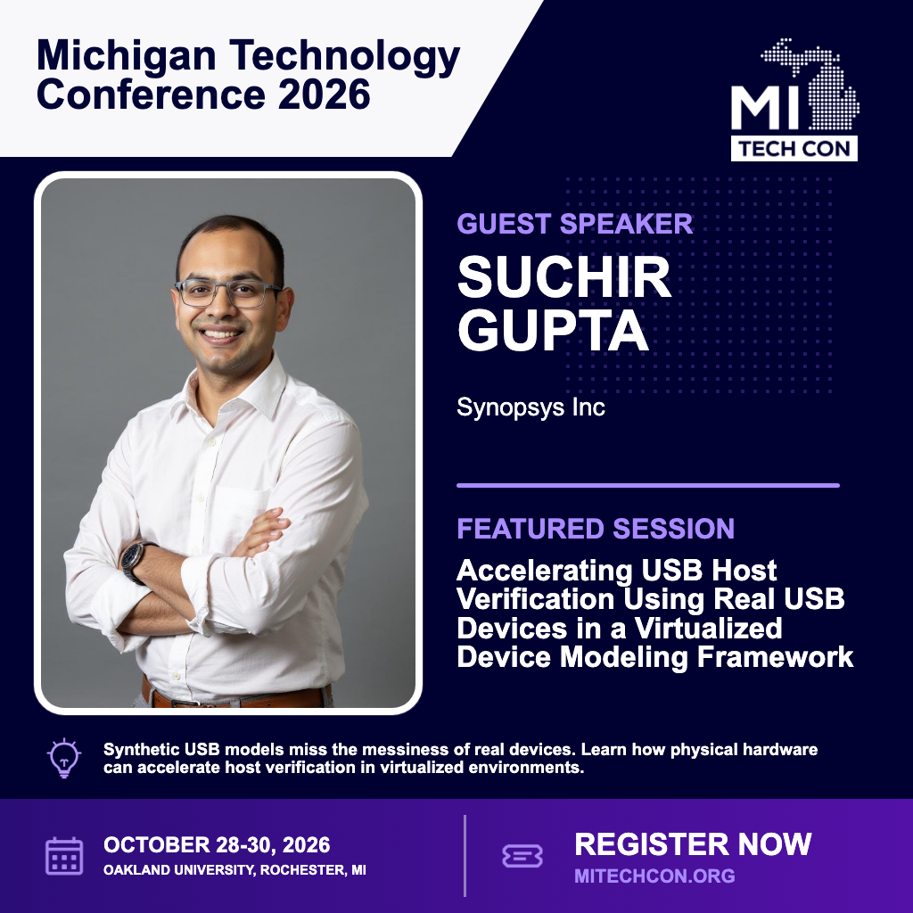 Social share image for Accelerating USB Host Verification Using Real USB Devices in a Virtualized Device Modeling Framework at MITechCon 2026