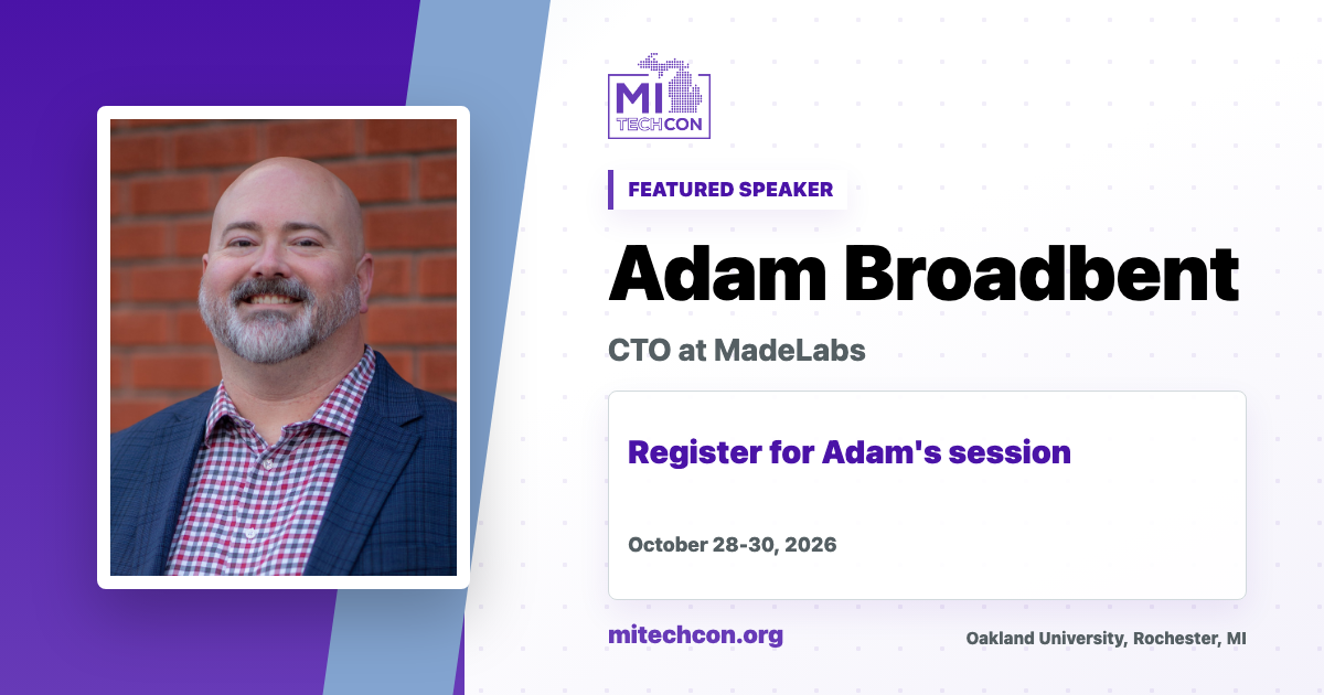 Adam Broadbent speaker share image for MITechCon 2026